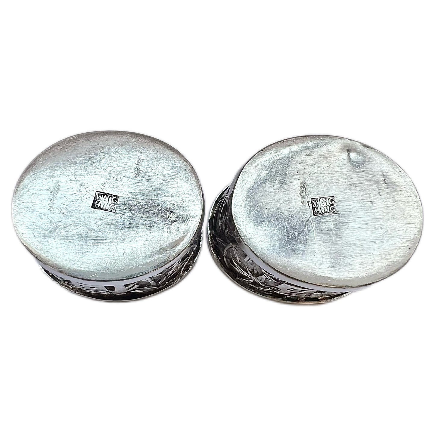 Pair of antique Chinese export silver Wang Hing offering or ceremonial wine cups