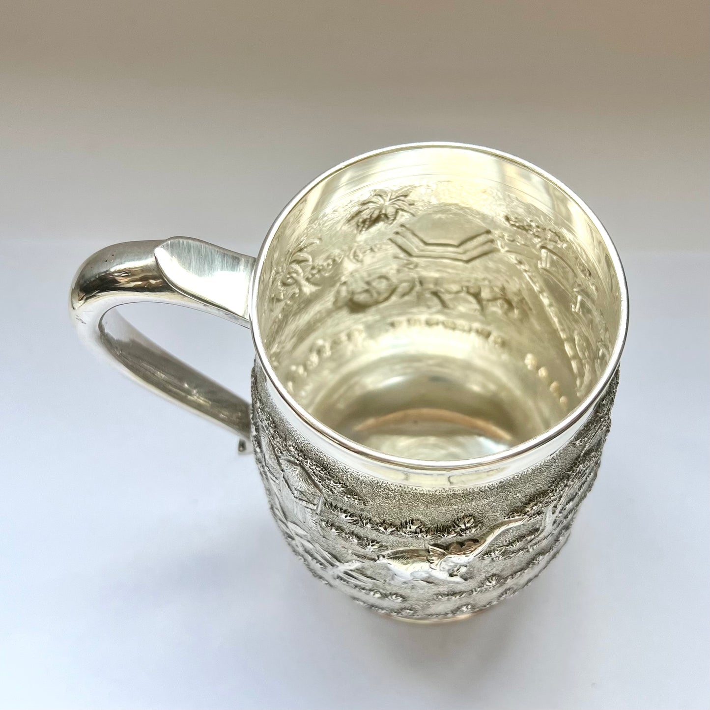 复古近古董 1920 年代至 1930 年代英国统治时期英印纯银啤酒杯,加尔各答银