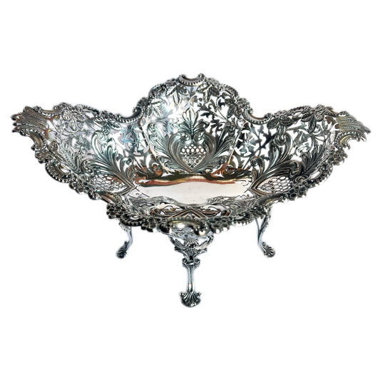 Antique Victorian James Dixon & Sons sterling silver pierced basket