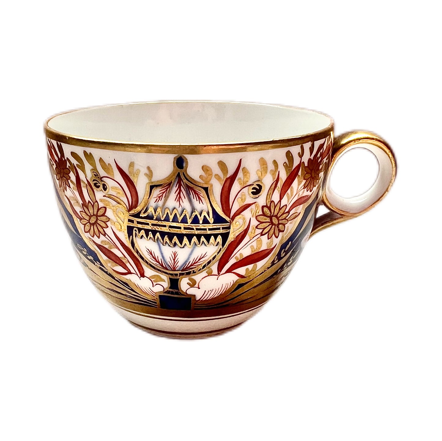 Early Regency period English hard paste porcelain Bute shaped teacup with ringhandle, circa 1800s to 1810s