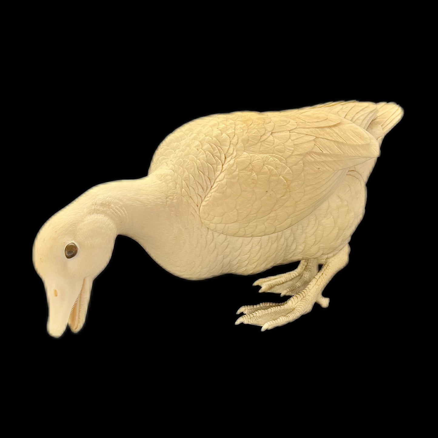 Large and highly important Meiji period Tokyo School ivory duck okimono by Miura Kōfū, Mitsukaze