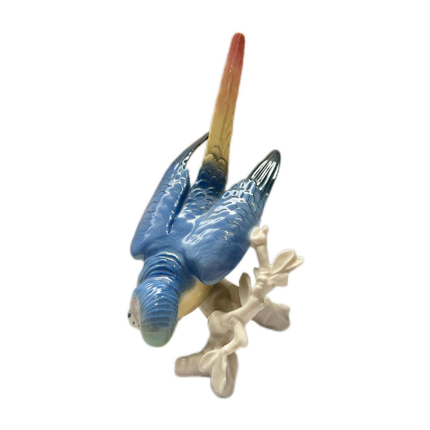 Figura de pájaro loro azul de porcelana de Karl Ens, de principios del siglo XX