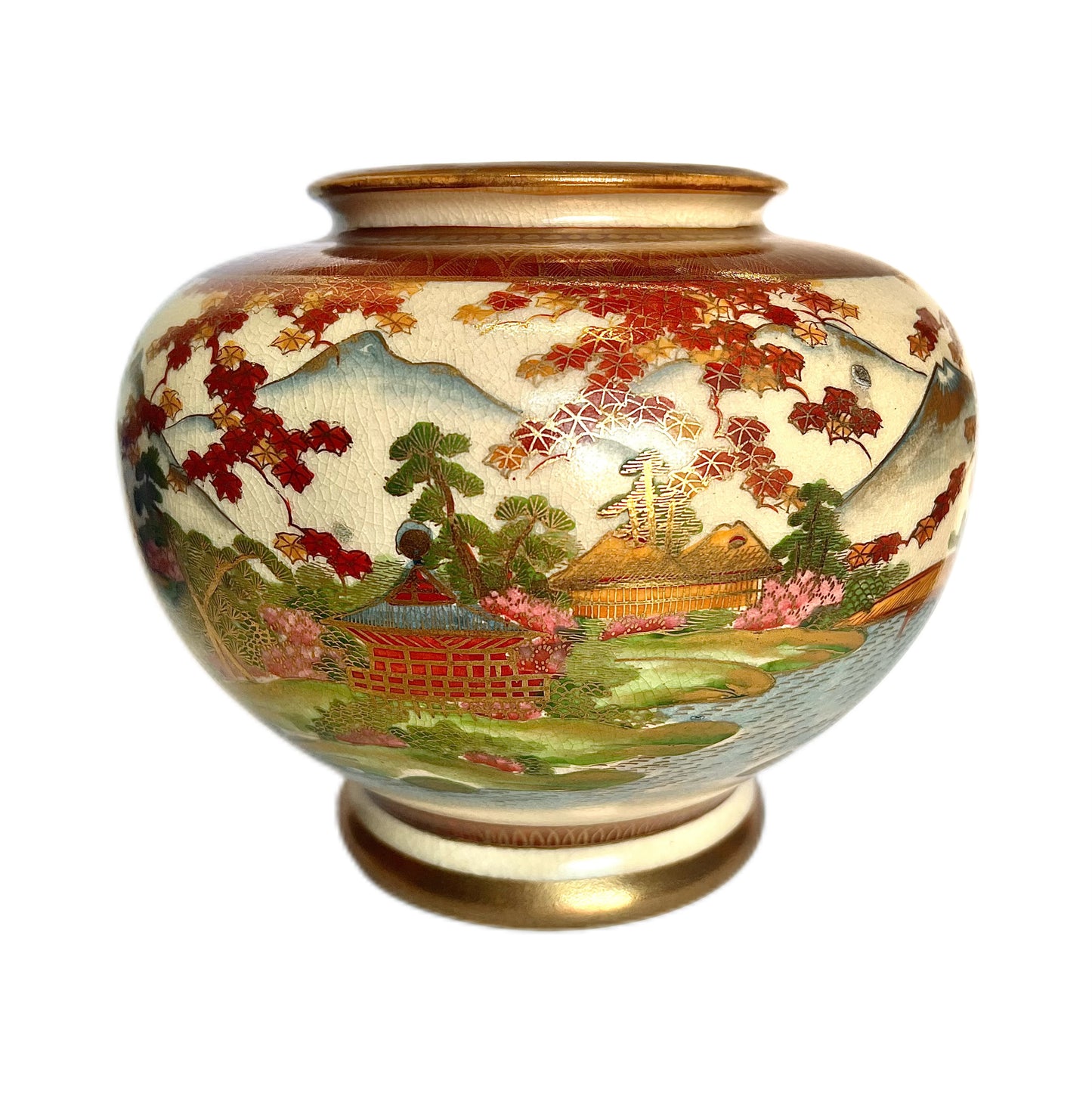Large Antique Satsuma Autumn Landscape vase, Do Ki of Hokkaido
