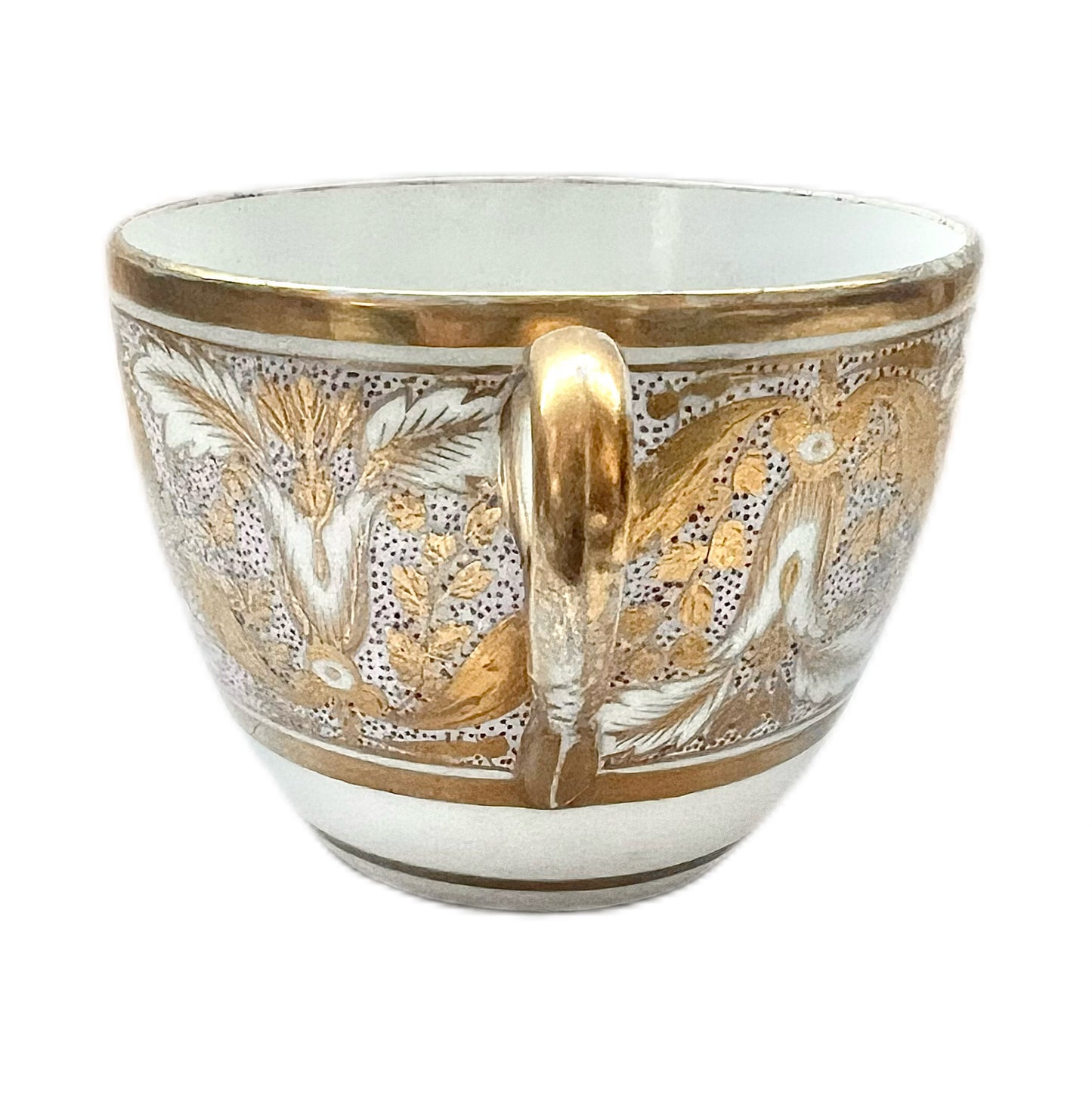 Lavender Paisley Regency period Minton hard paste porcelain Bute shaped teacup with ringhandle