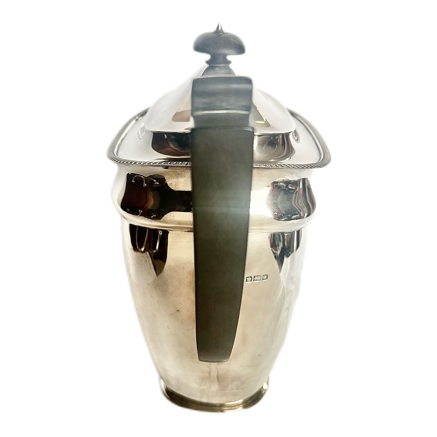 Edwardian sterling silver coffee pot with timber finial and handle, Martin, Hall & Co