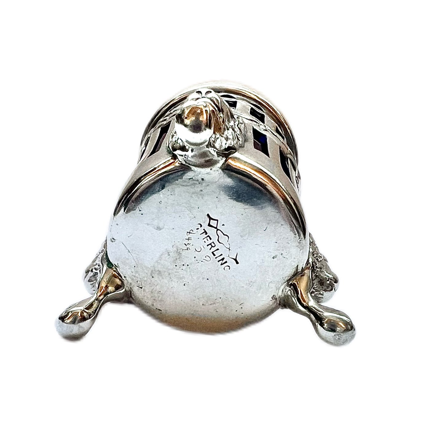 Antique American sterling silver pepperette with cobalt glass liner, with marks for Graff Washbourne and Dunn