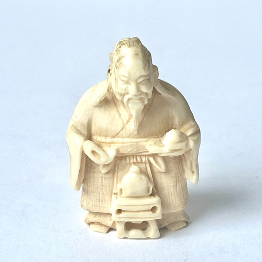 Antique Japanese ivory netsuke of a sage signed by Kiko