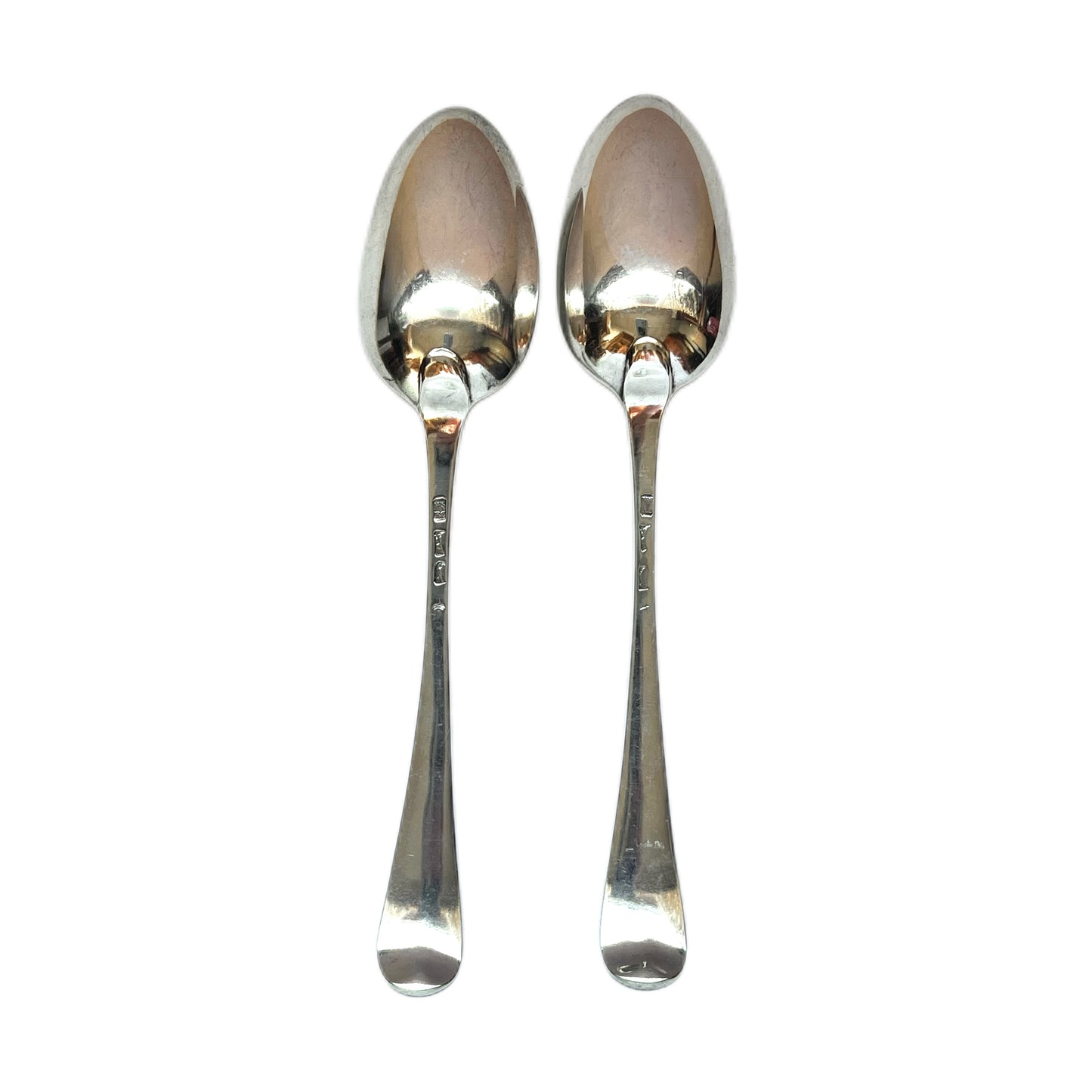 Antique pair of George III crested silver spoons, marks for William Sumner & Richard Crossley circa 1782