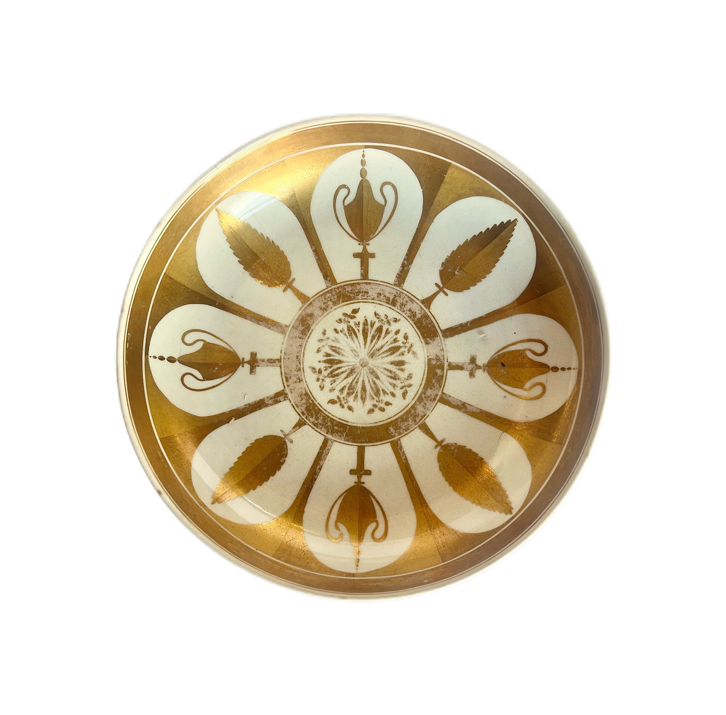 Early 19th century English Regency neo-classical gilt and cream patterned shallow bowl