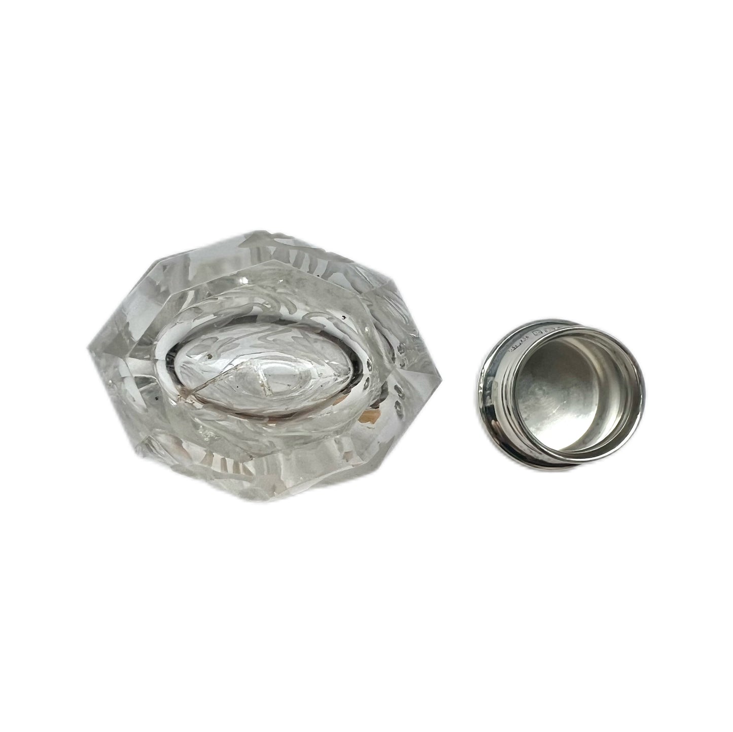 Antique English buttercup intaglio cut glass and sterling silver perfume bottle