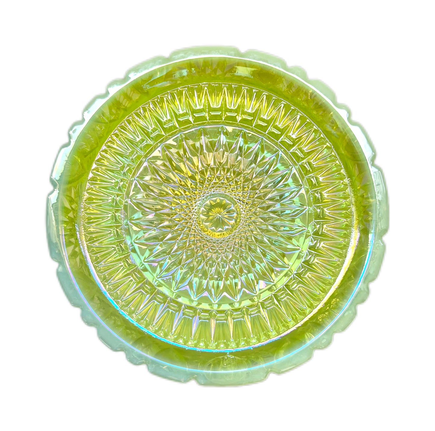 Vintage uranium glass bowl in Diamond Classic pattern by Mosser Glass