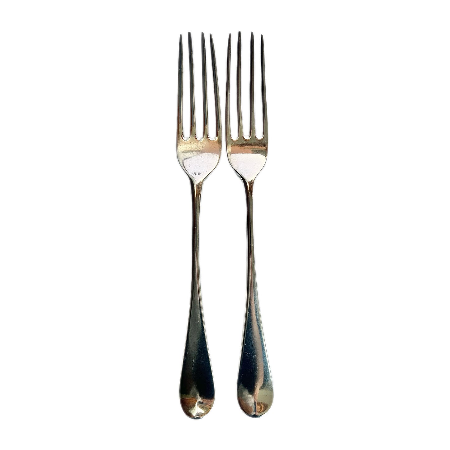 Pair of antique George III Hanoverian pattern crested sterling silver tableforks