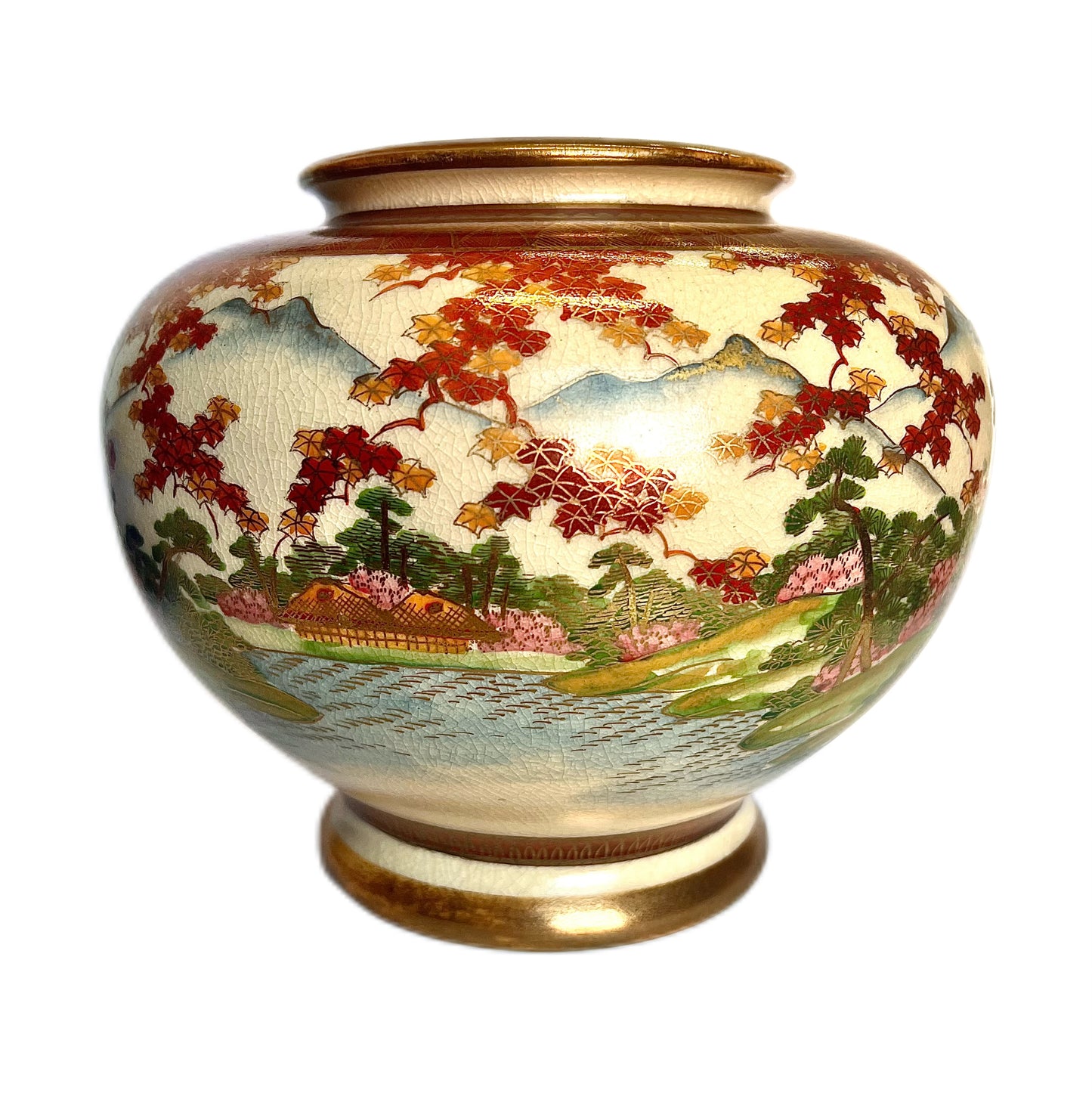 Large Antique Satsuma Autumn Landscape vase, Do Ki of Hokkaido