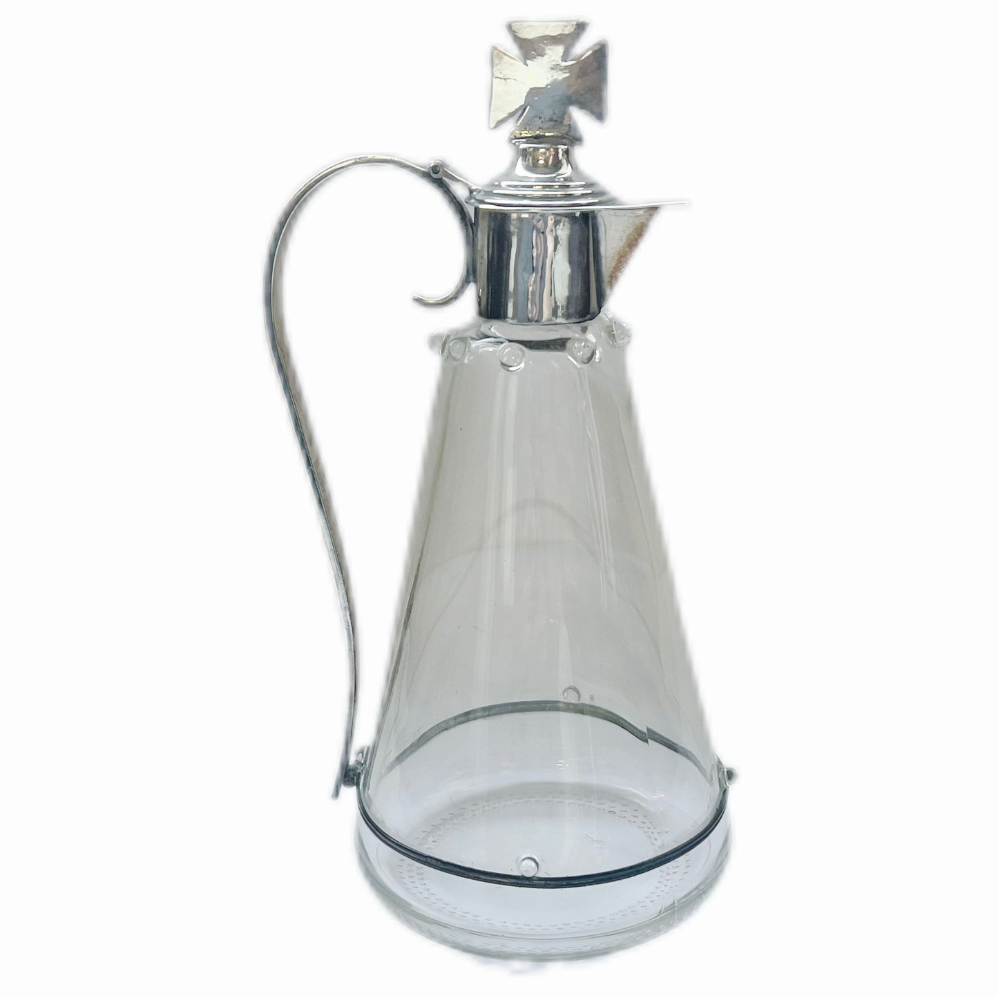 Jarra de vino de comunión de plata esterlina y cristal con clavos, estilo eduardiano, Thomas Pratt & Sons, Londres, 1910