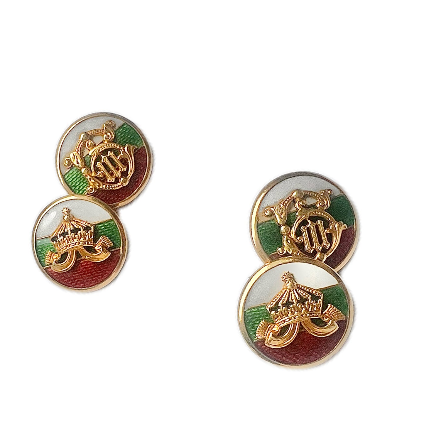 Pair of enamelled 14ct gold cufflinks, royal monogram and personal cipher of Tsar Boris III of Bulgaria