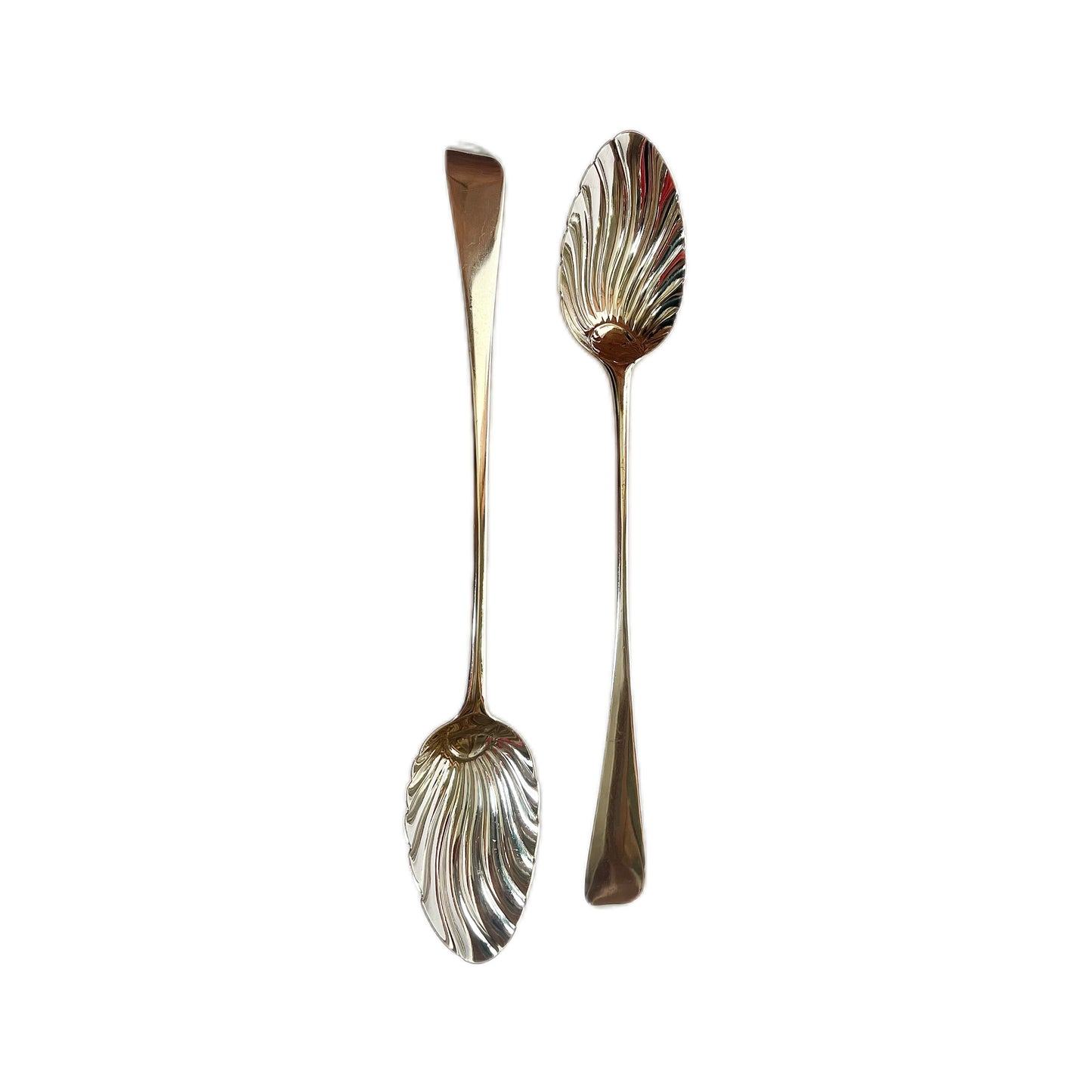 Pair of George III serving spoons with later 19th century presentation box