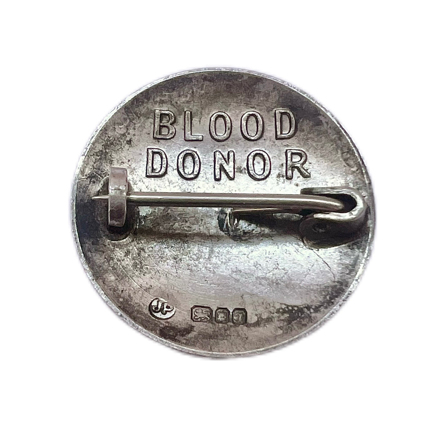 Vintage 1960s sterling silver and enamel English National Blood Donor pin badge