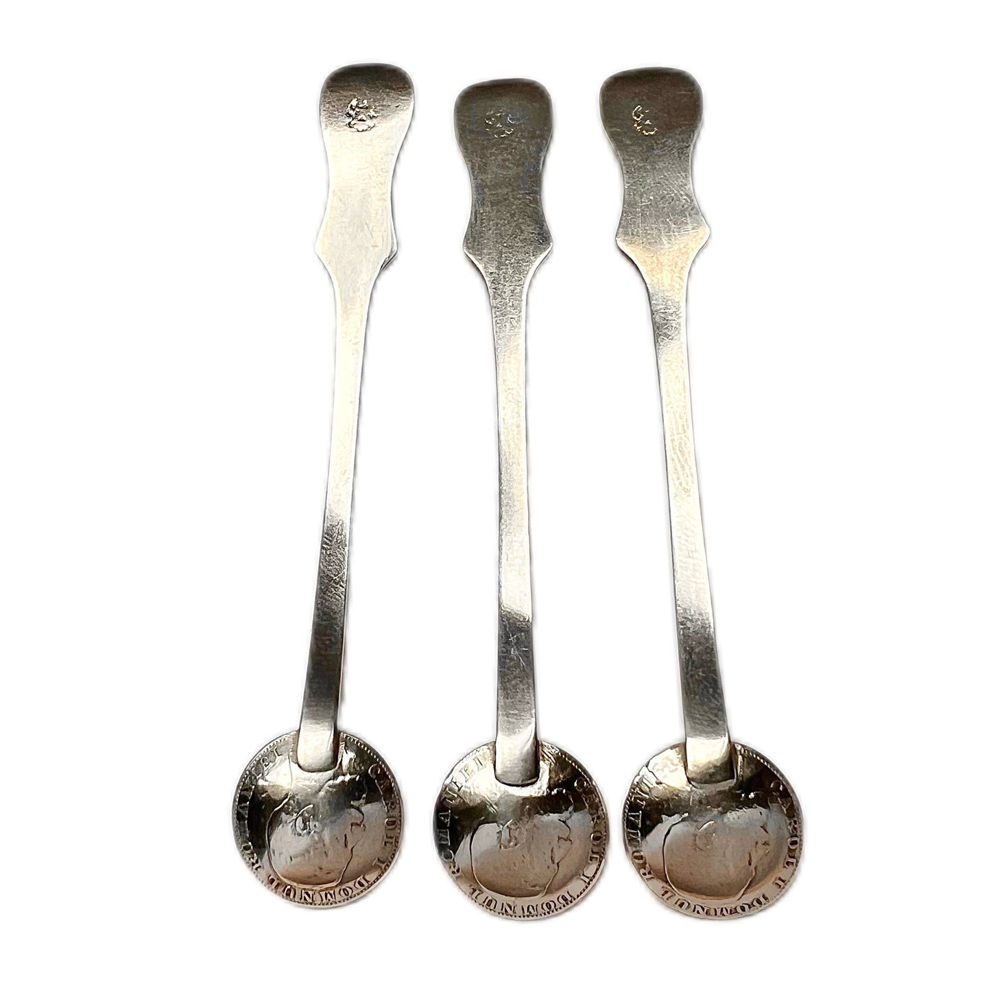 Three silver Romanian 50 Bani coin spoons circa 1881