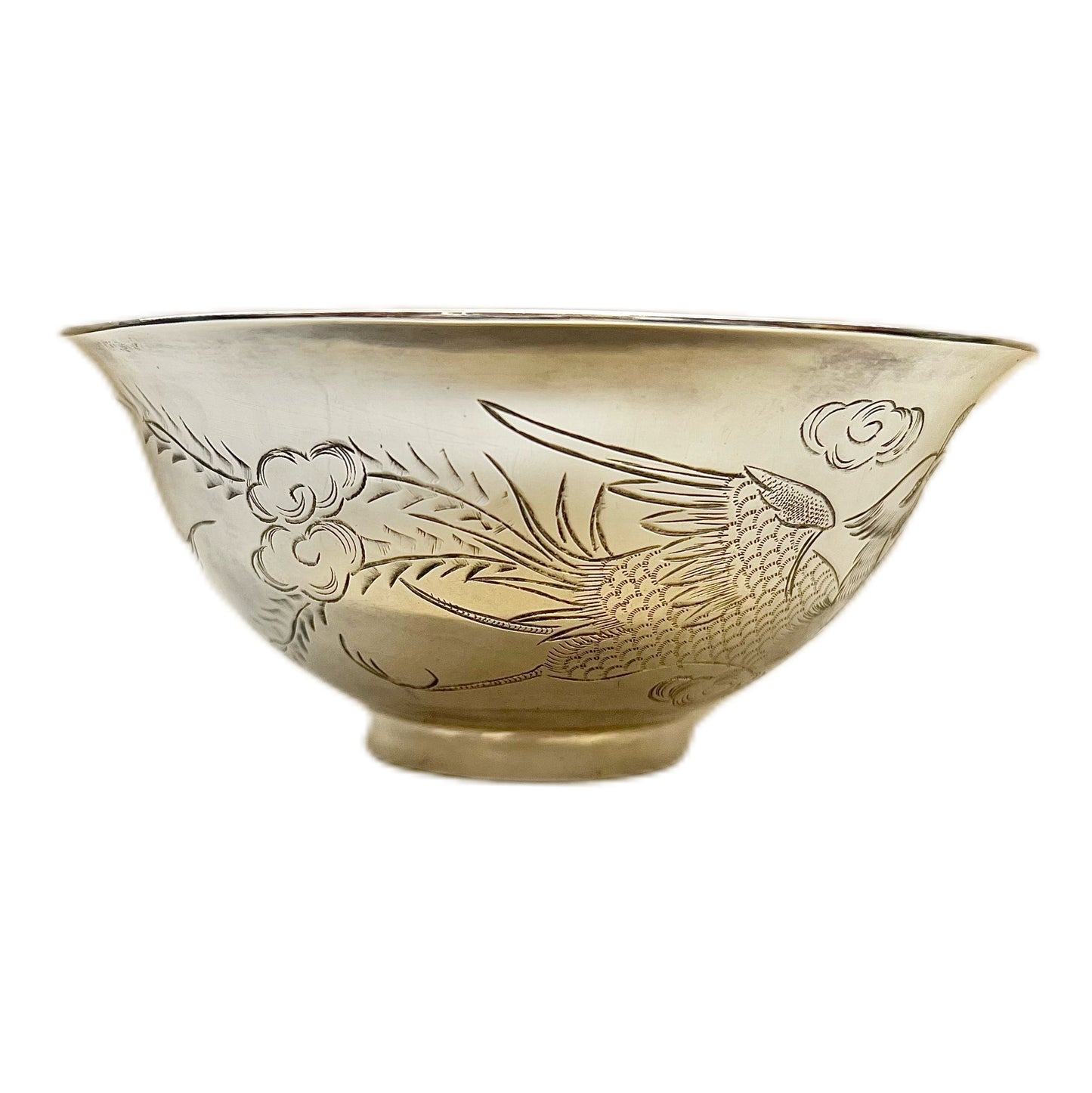 Vintage Chinese export silver sterling dragon and phoenix bowl, Hong Kong