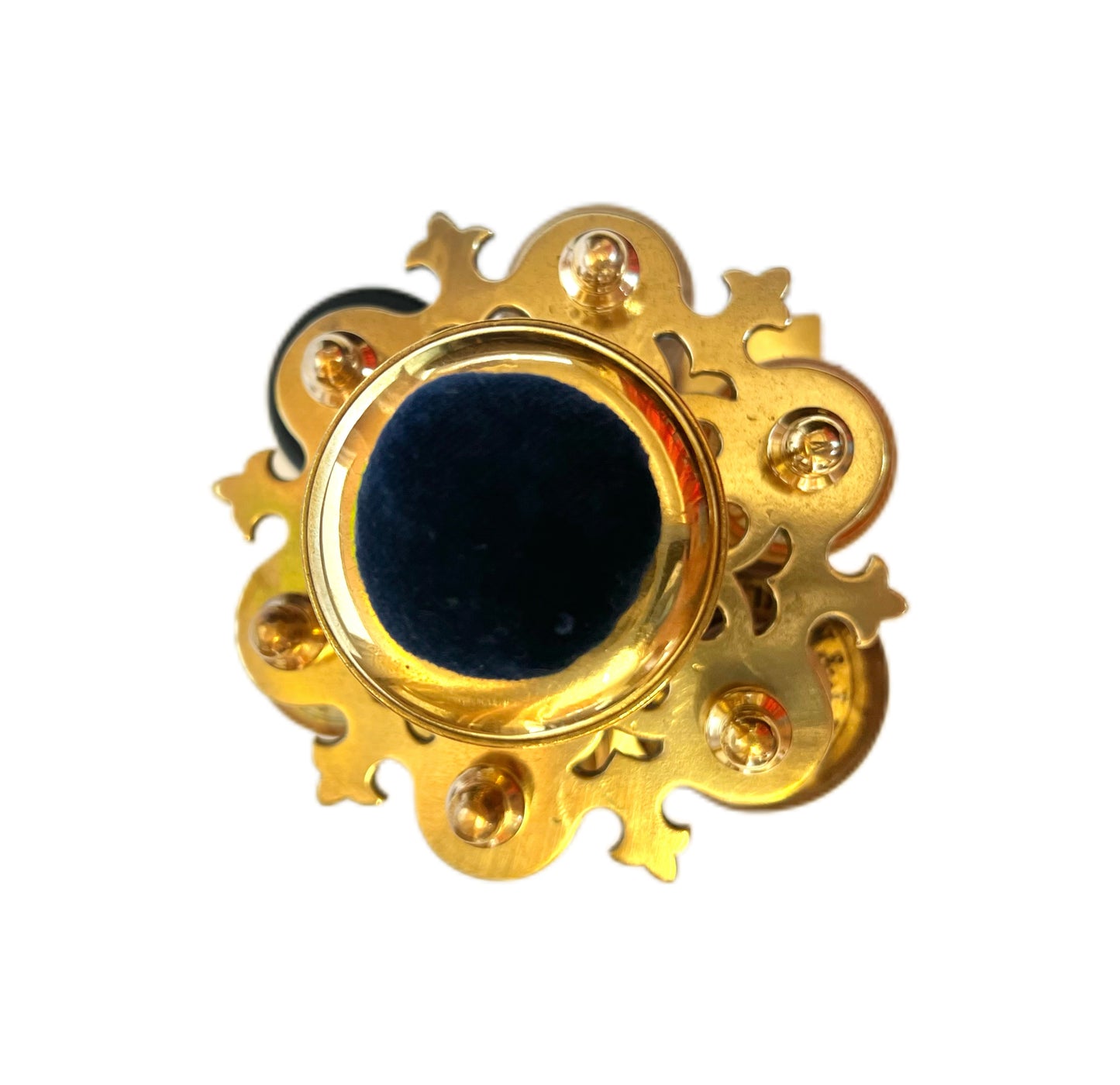 Antique 19th century High Victorian brass spool holder with original pincushion