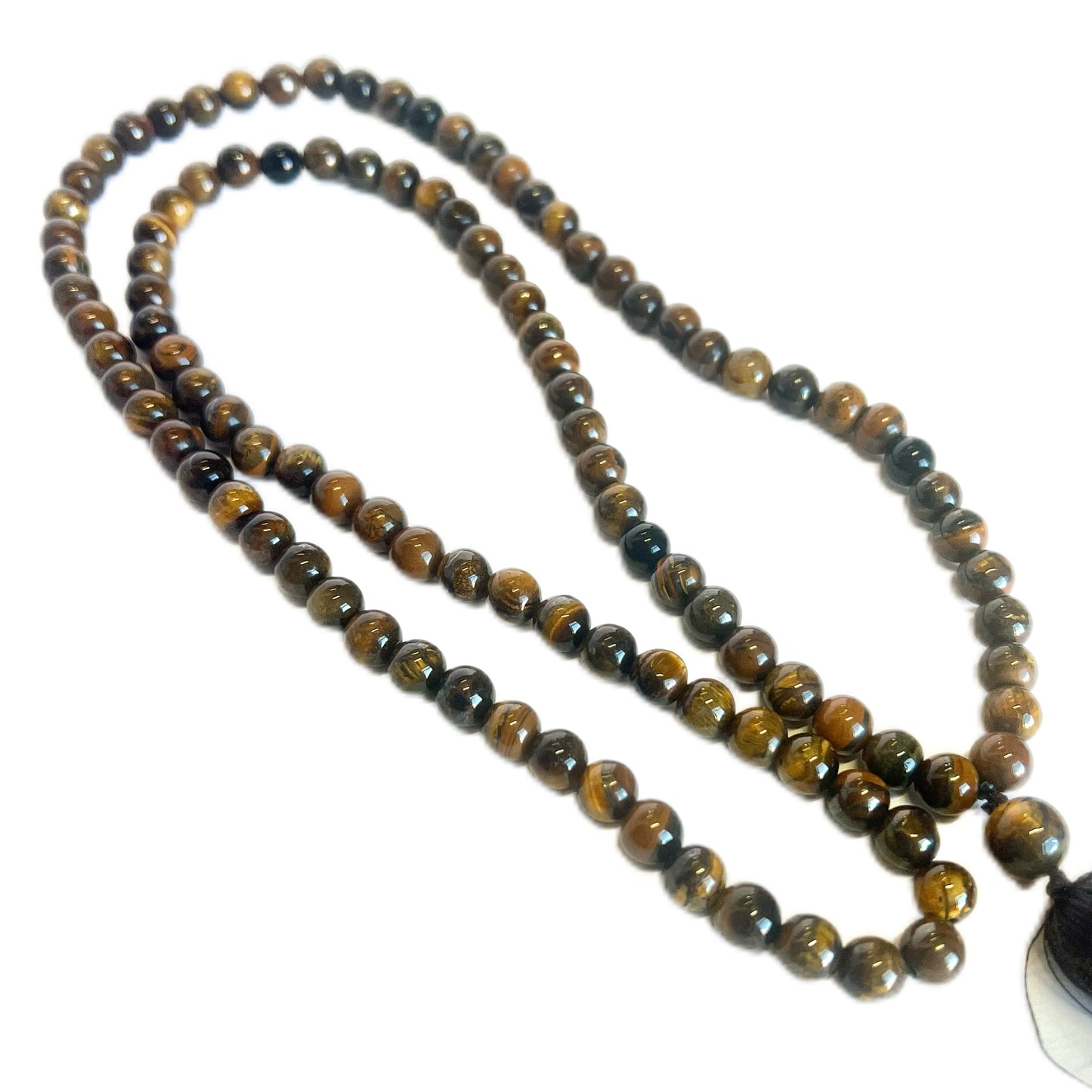 Vintage jasper and tiger’s eye mala necklace with silk tassel