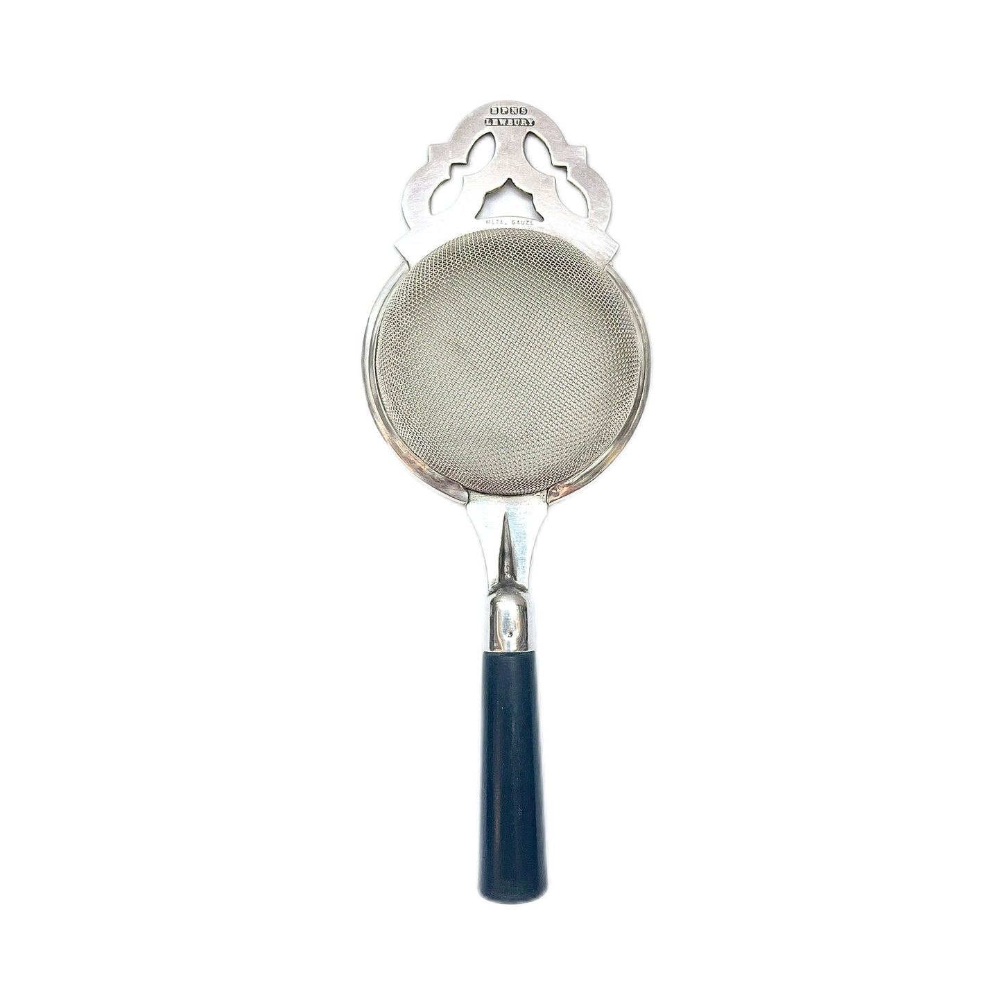 English Art Deco tea strainer with early celluloid handle