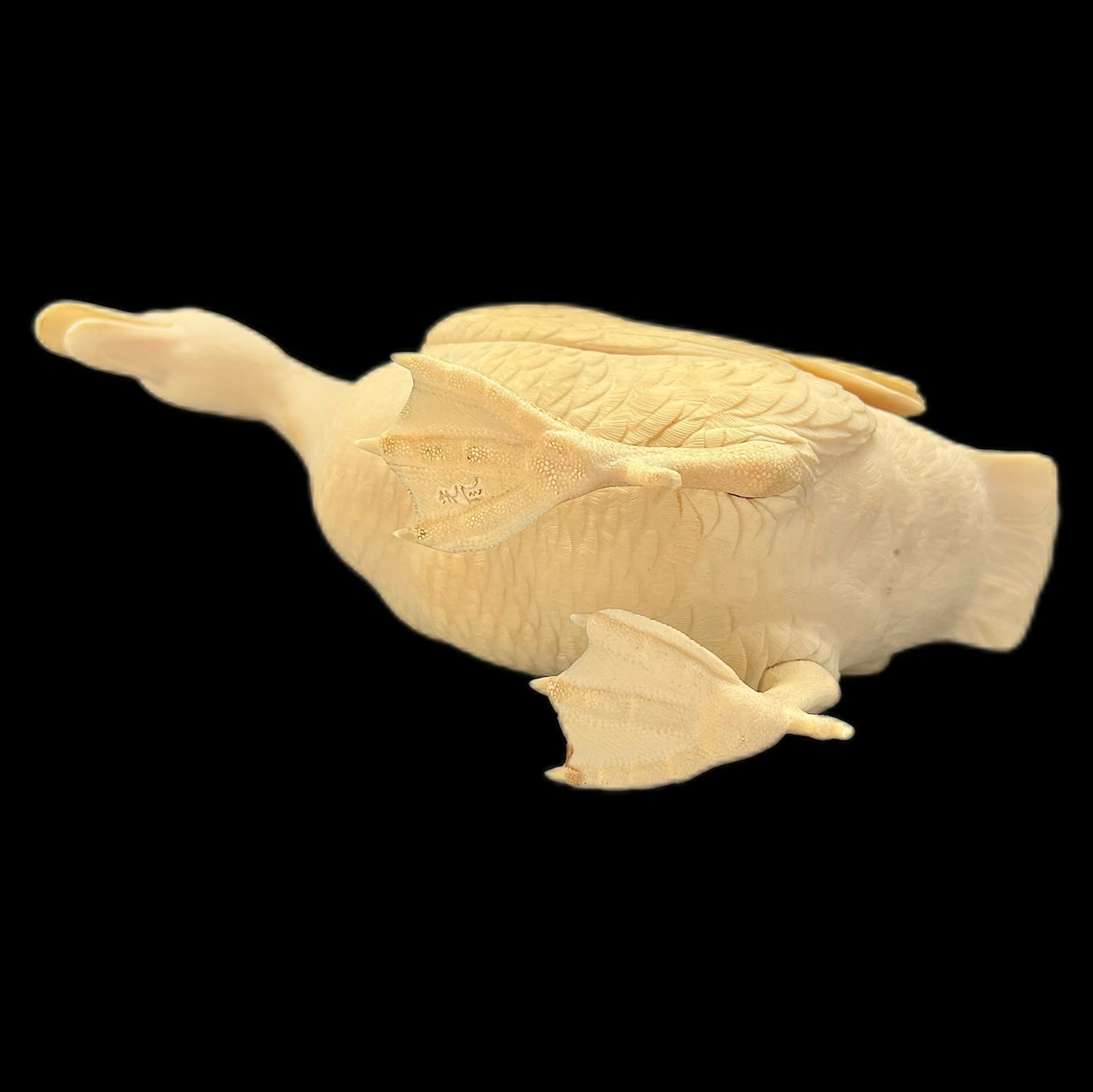 Large and highly important Meiji period Tokyo School ivory duck okimono by Miura Kōfū, Mitsukaze