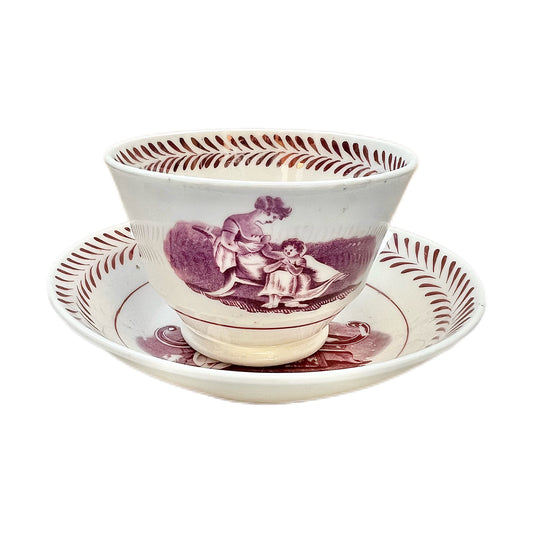 Antique Miles Mason English tea bowl and matching saucer c 1810