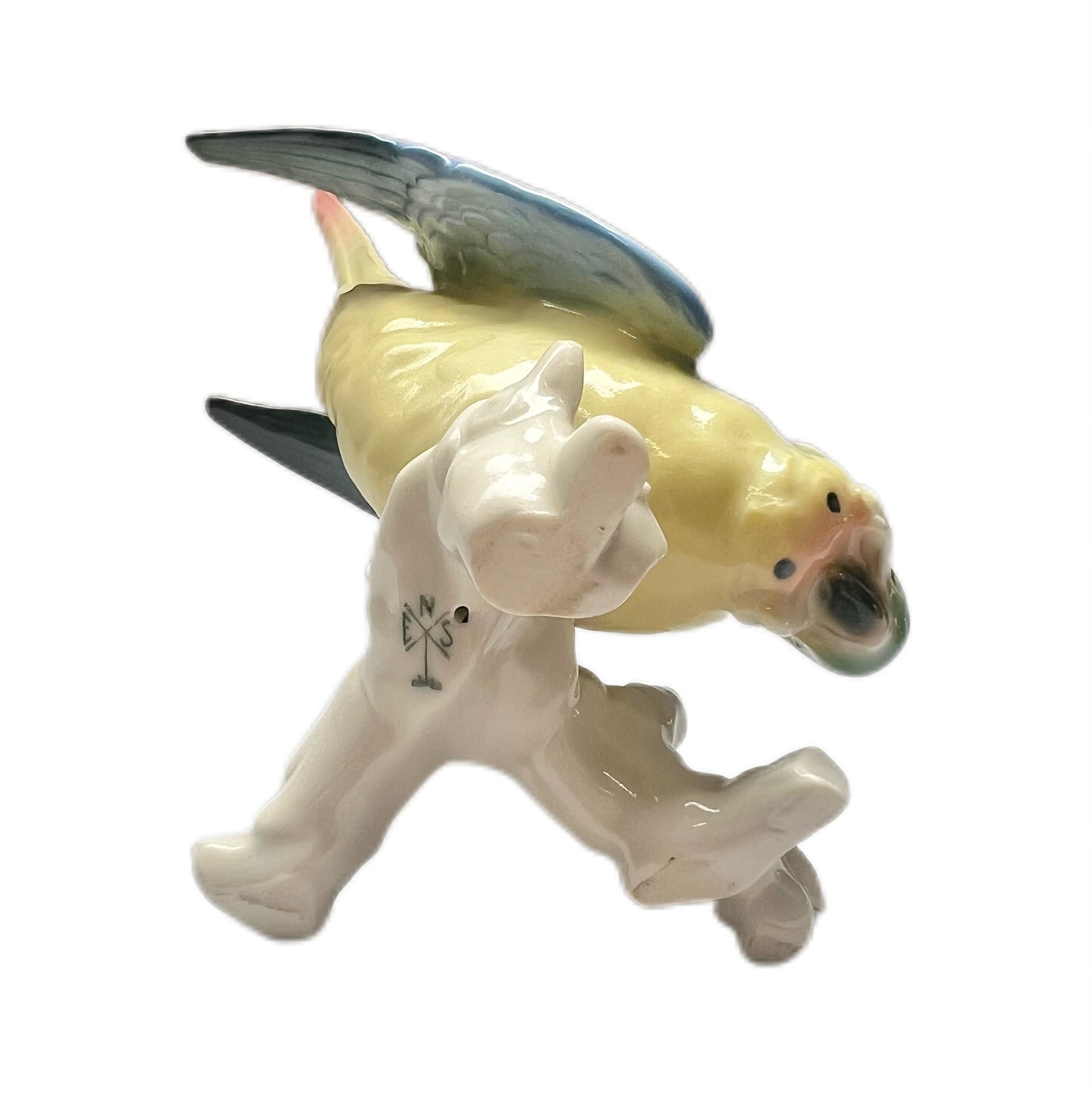 Figura de pájaro loro azul de porcelana de Karl Ens, de principios del siglo XX