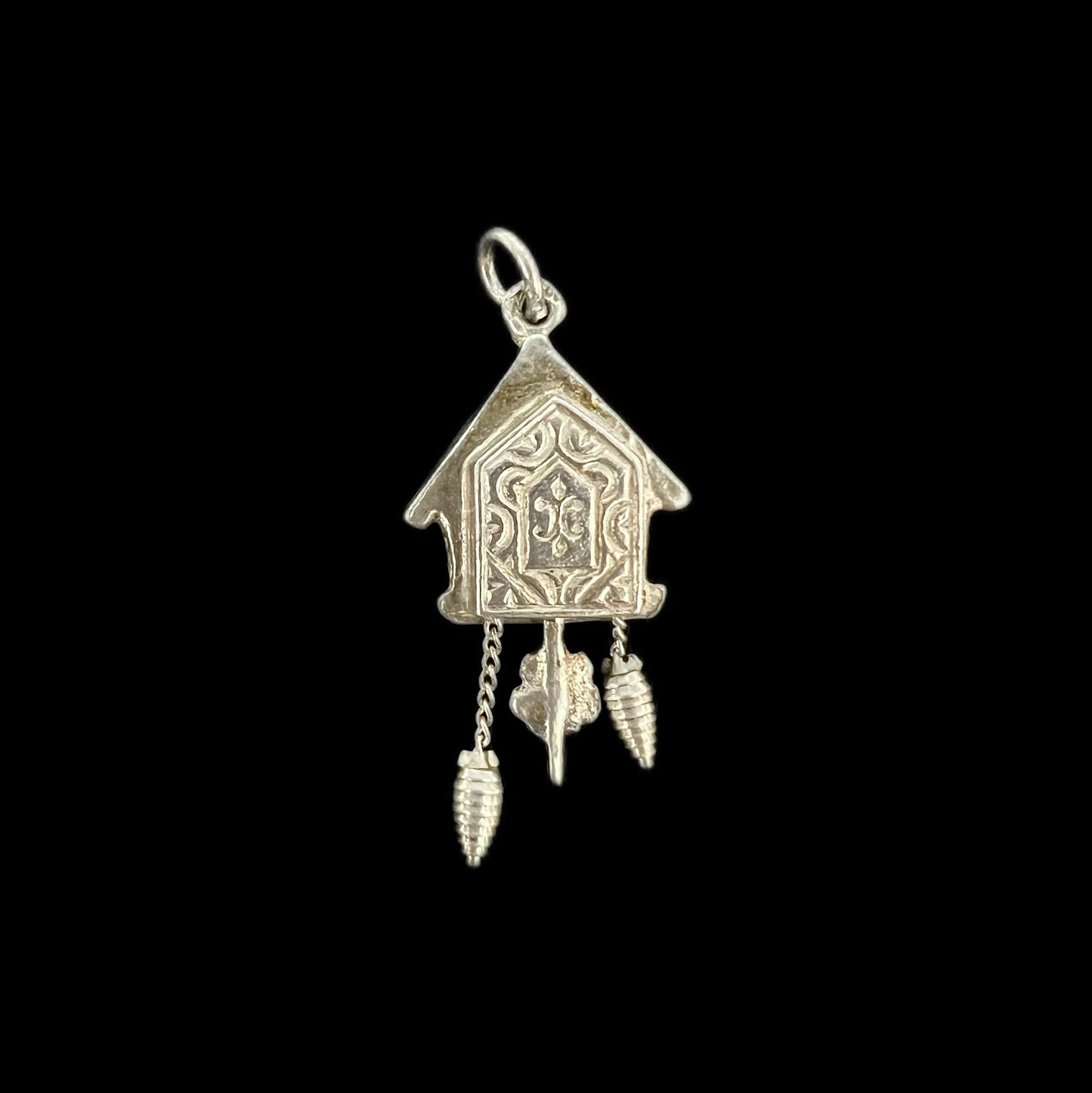 Vintage sterling silver articulated cuckoo clock charm