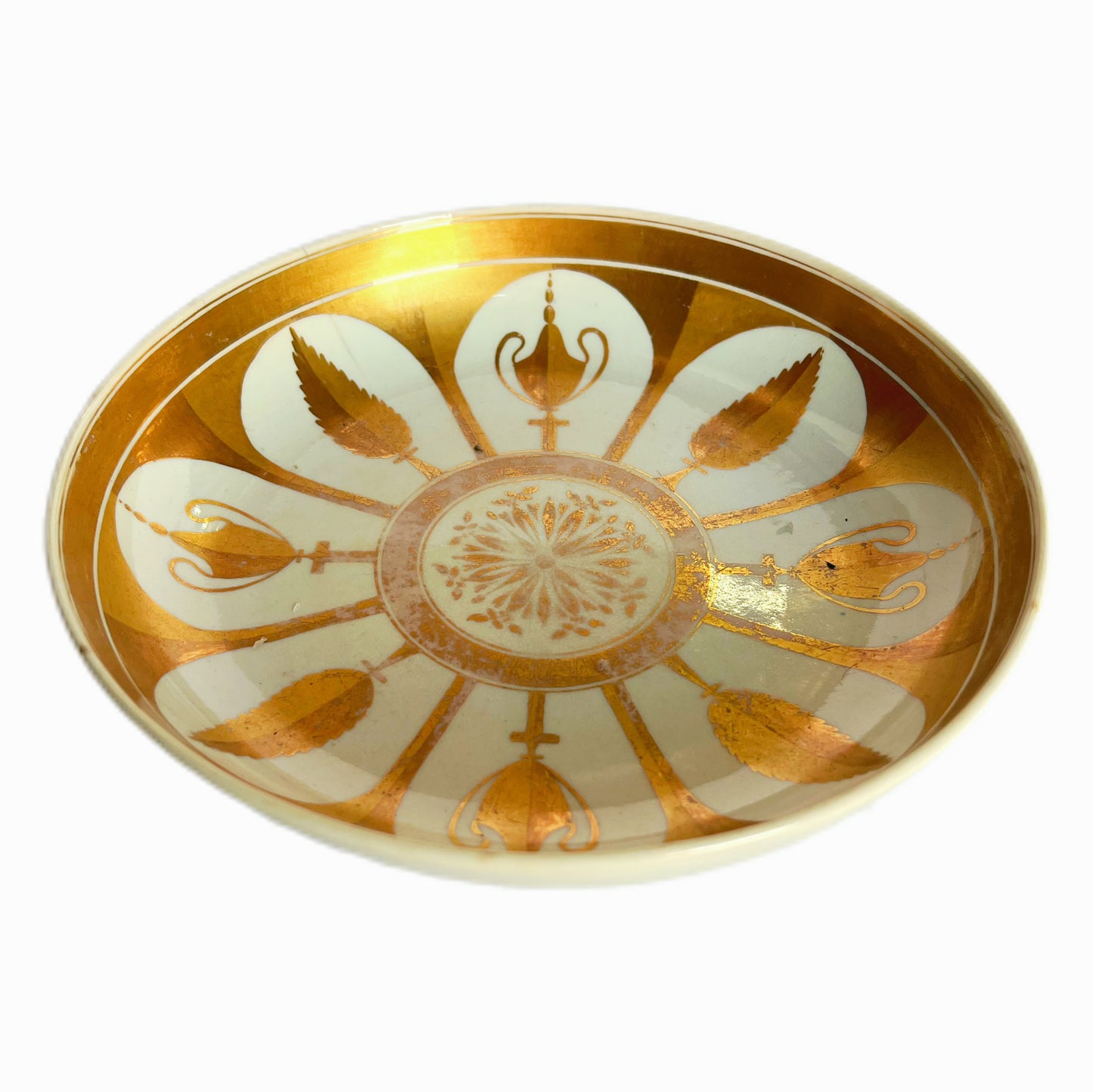 Early 19th century English Regency neo-classical gilt and cream patterned shallow bowl