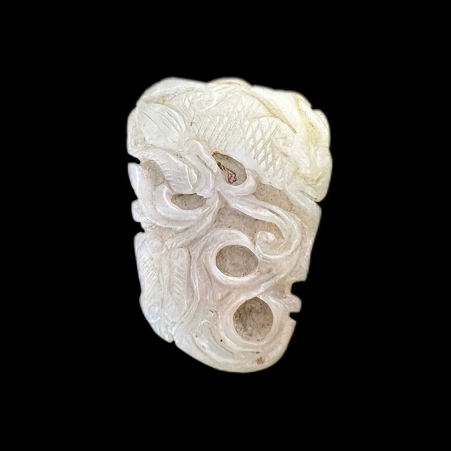 Vintage white jade longevity fruit and qilin pendant