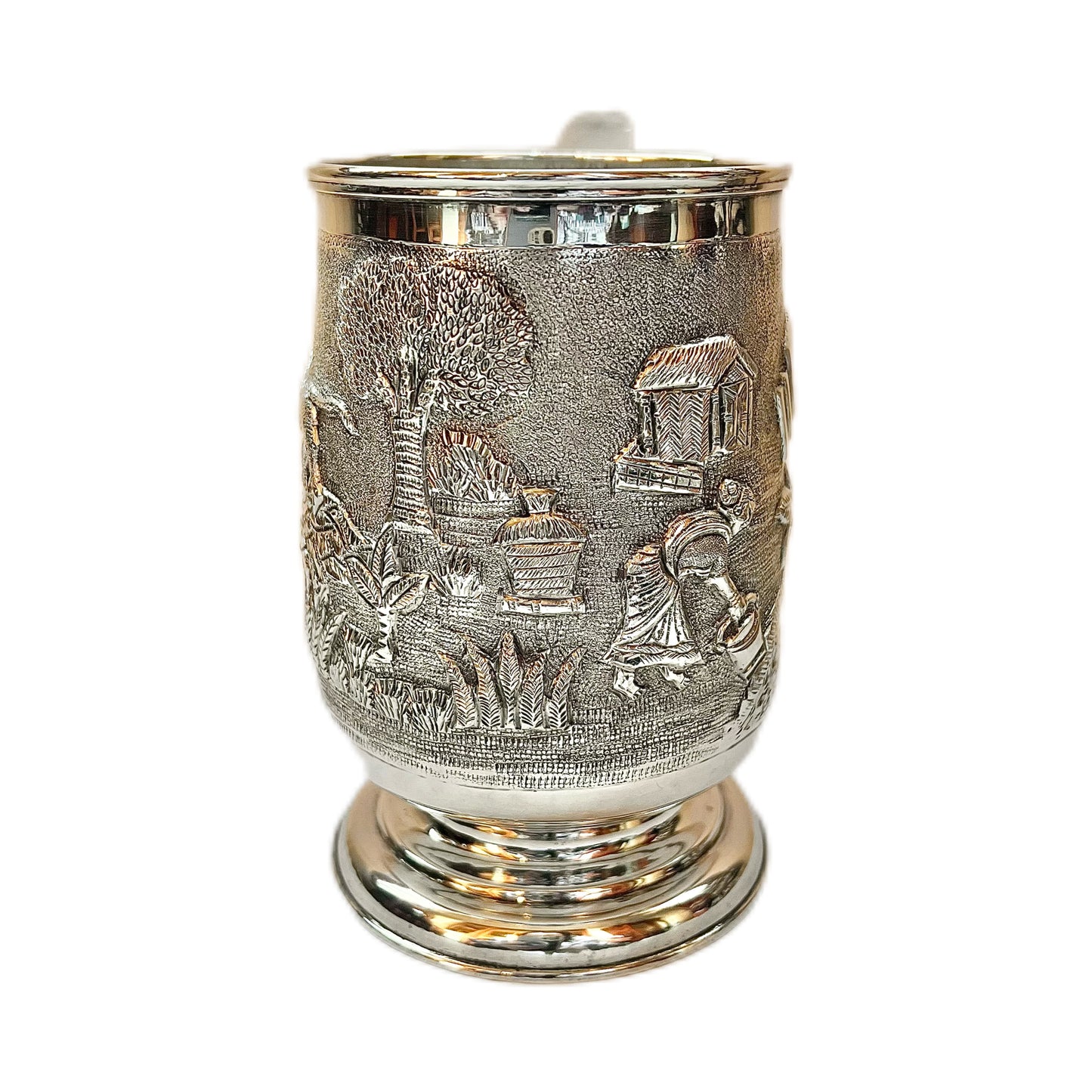 6 substantial 1920s to 1930s British Raj Anglo-Indian sterling silver tankards