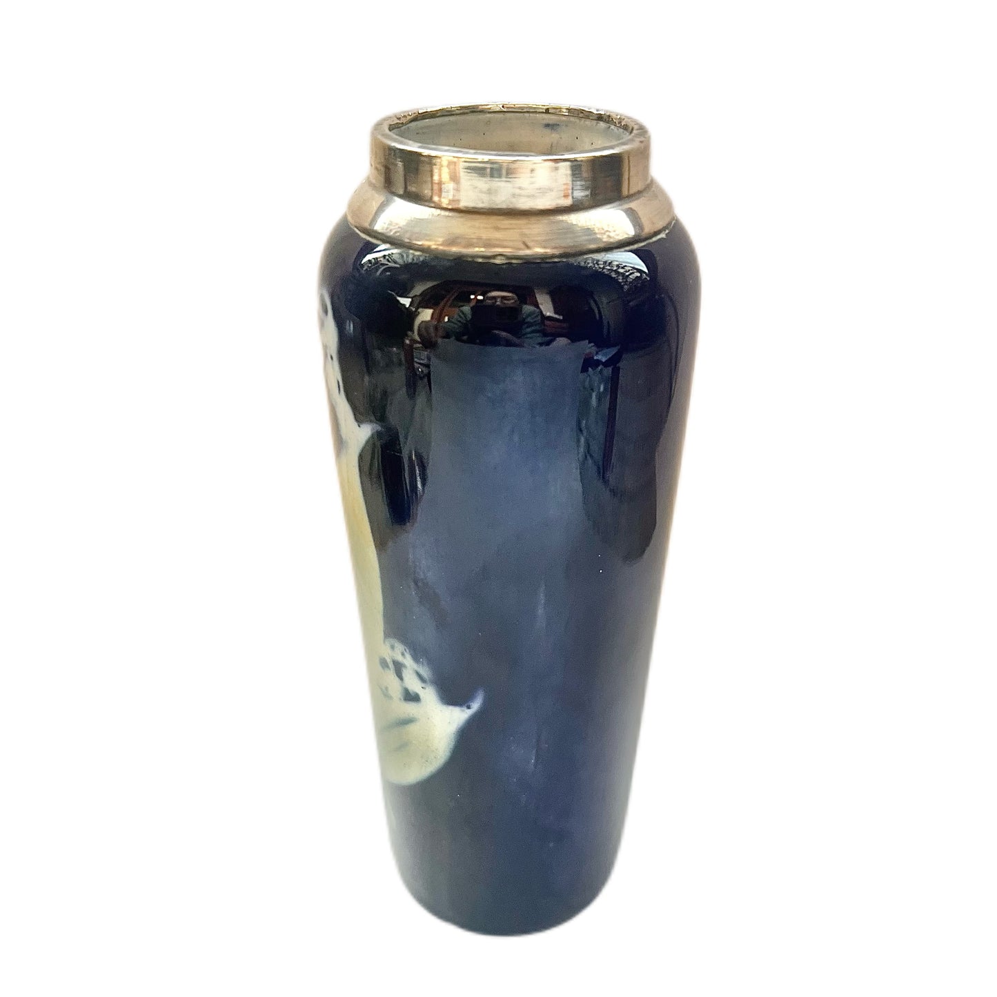 English Art Nouveau lily of the valley vase with sterling silver rim