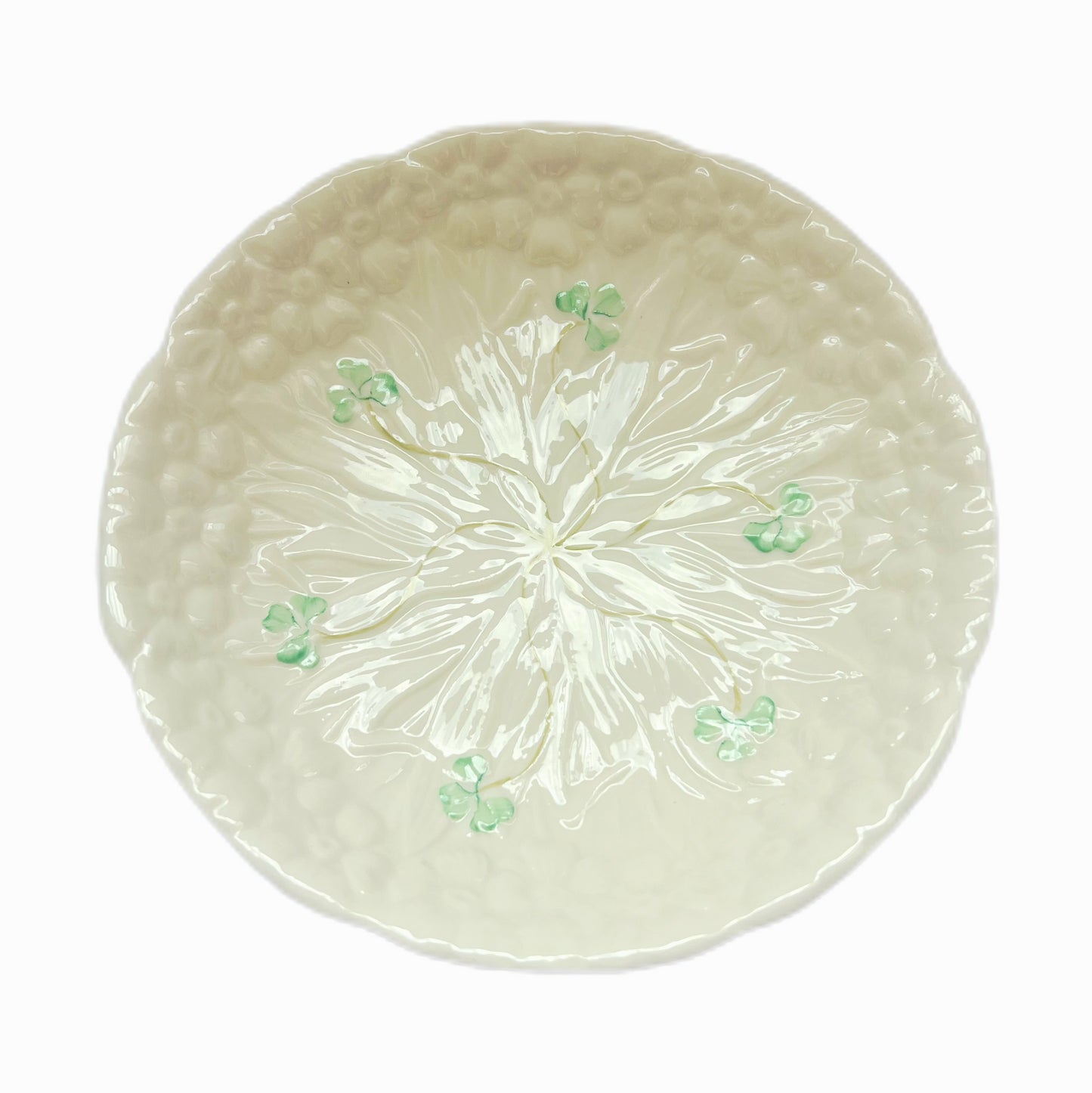 Vintage Belleek shamrock pattern trinket dish