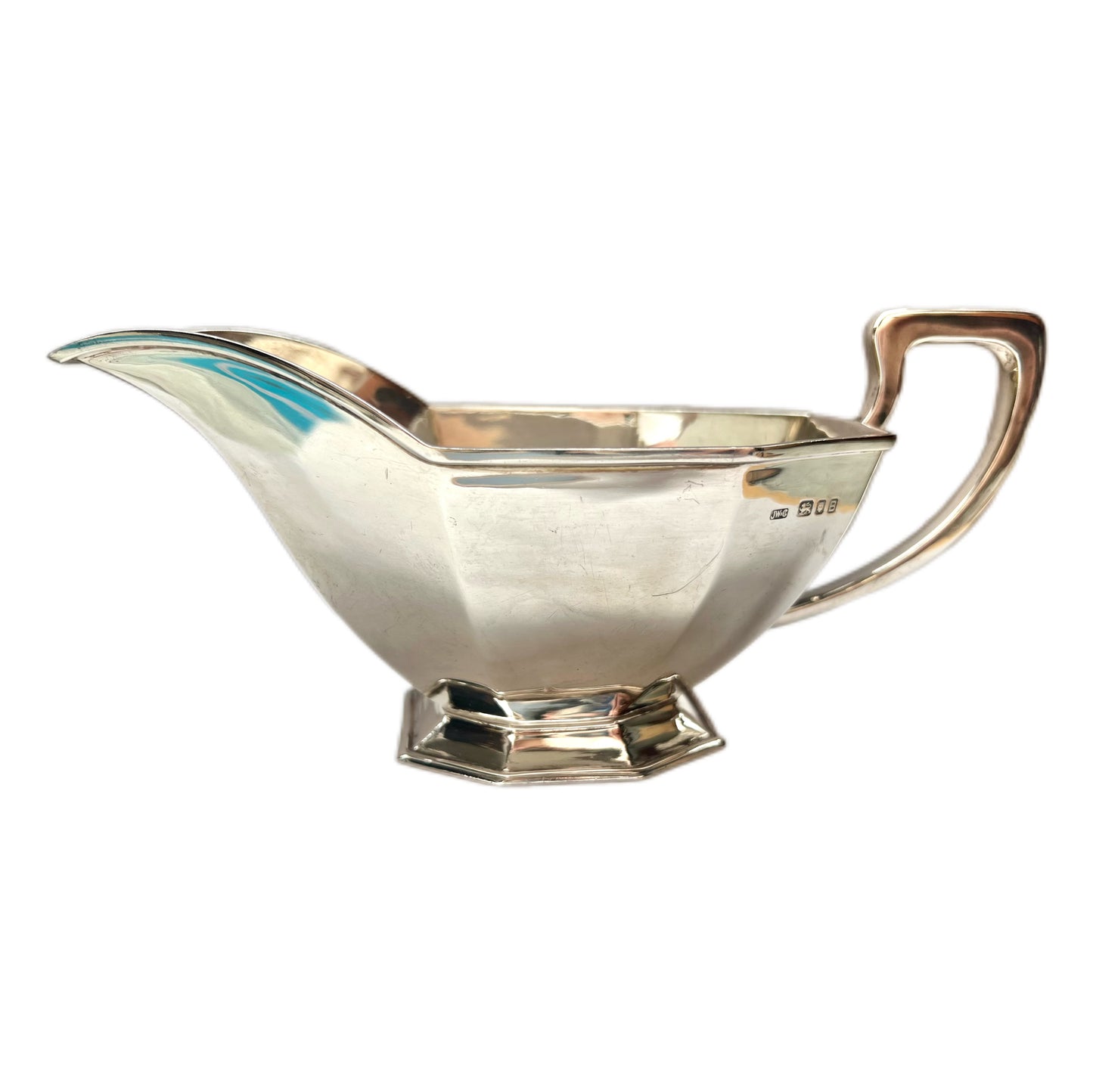 Near antique George Vi Art Deco sterling silver gravy boat, 1937, London, Josiah Williams & Co