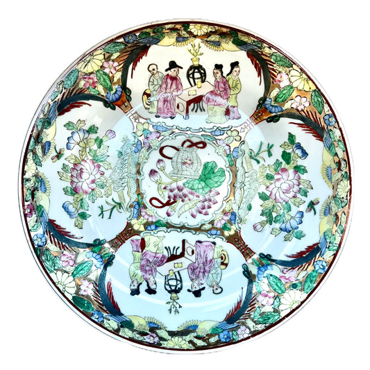 Placa con medallón de rosa de exportación de Cantón de mediados del siglo XX