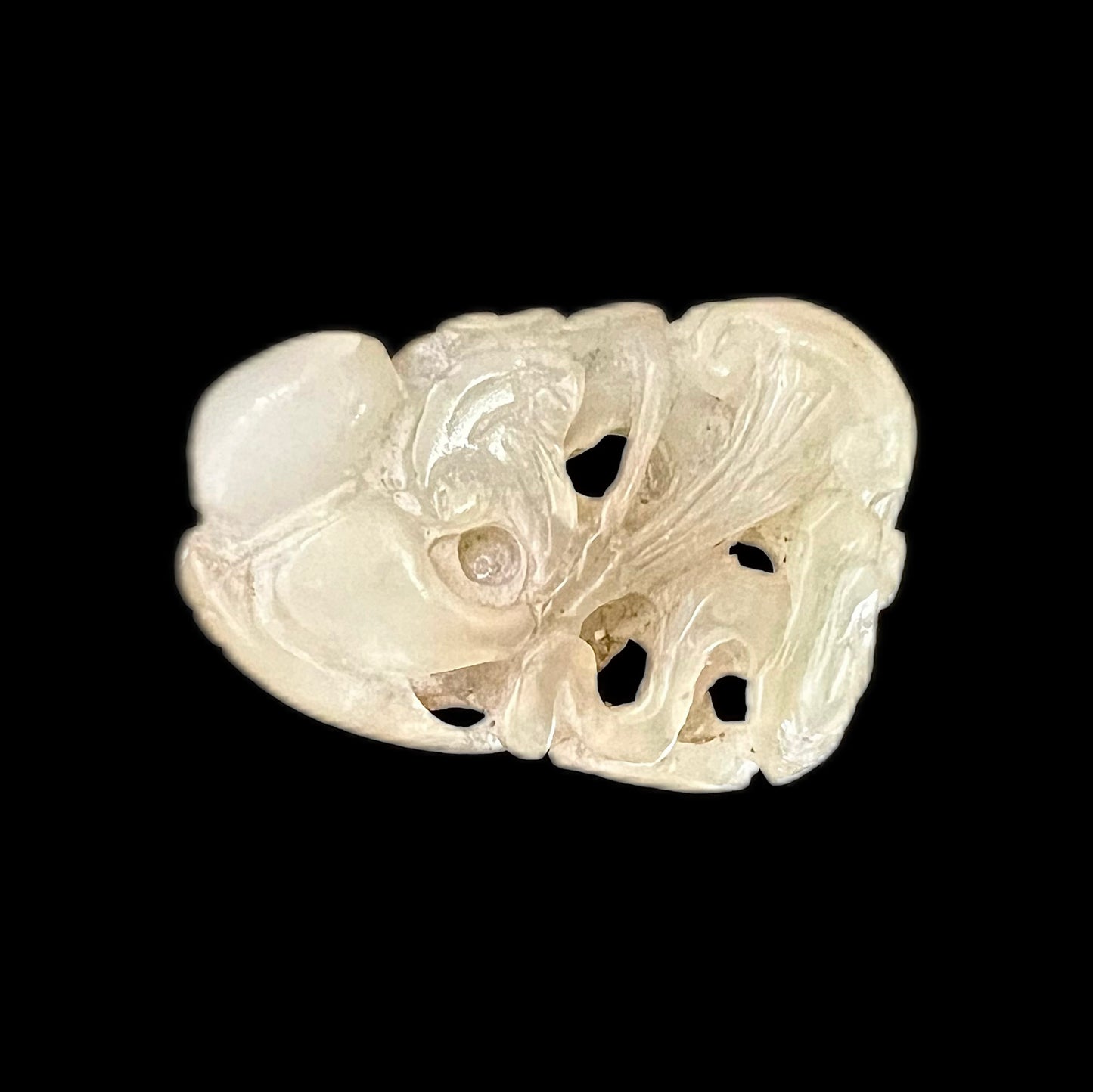 Vintage white jade openwork stylised butterfly wing pendant