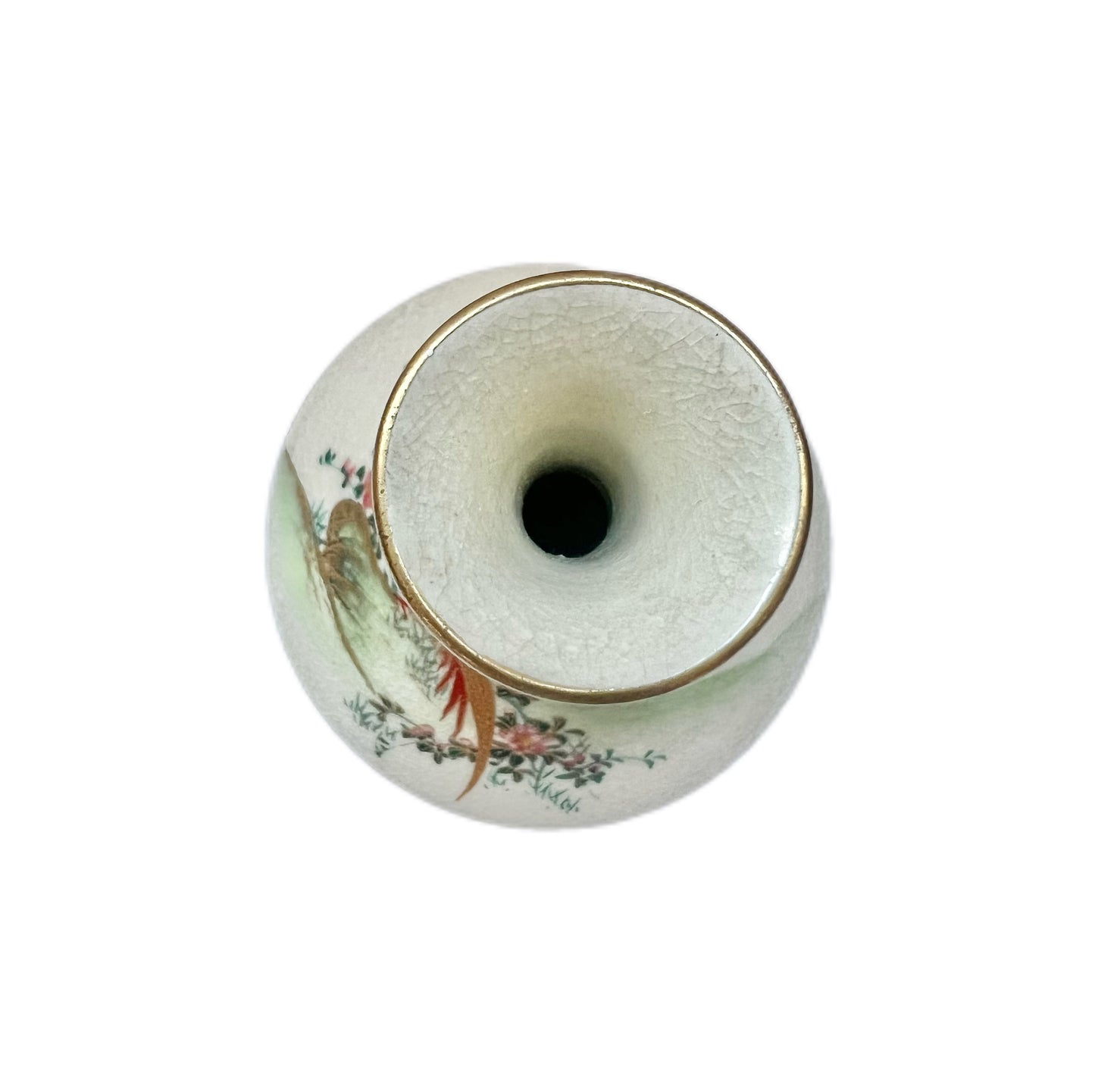 Vintage Japanese Satsuma vase handpainted with pheasant and wisteria motifs by Soko China of Kobe
