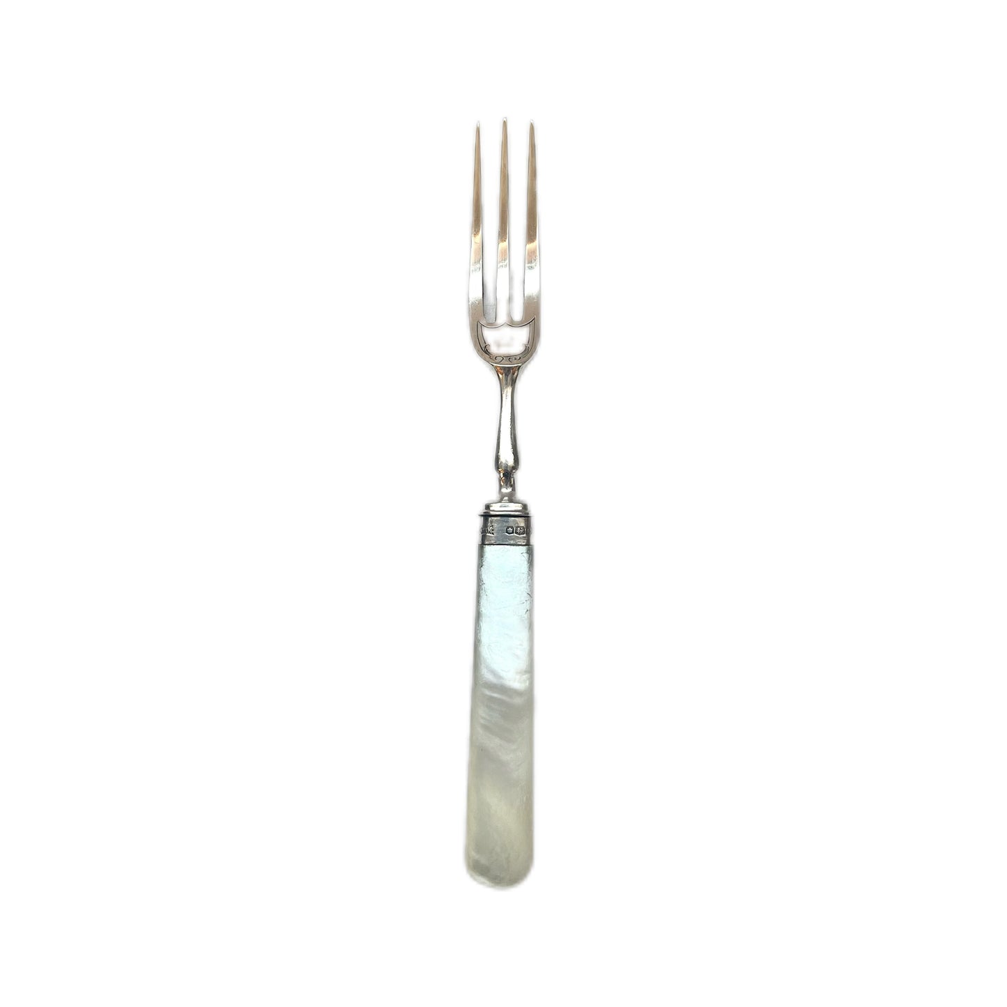 Antique English sterling silver and mother of pearl cocktail fork
