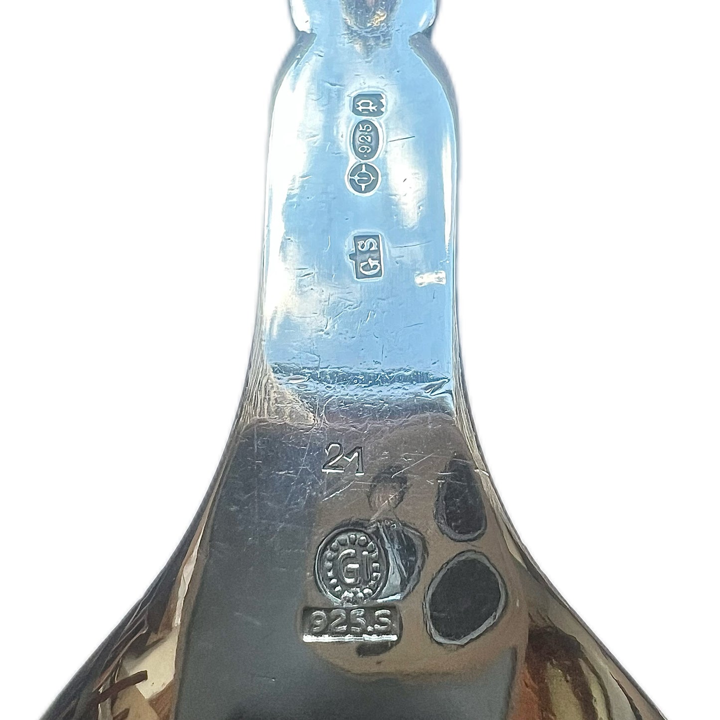 Near antique early Georg Jensen Peapod pattern sterling silver compote spoon, circa 1930