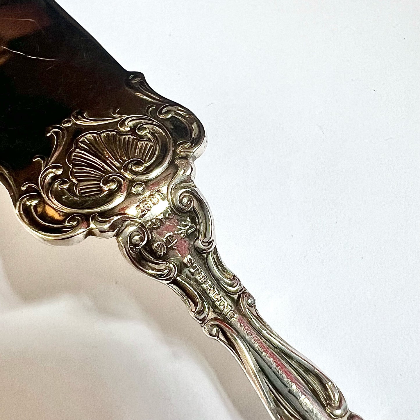 Antique large Gorham sterling silver Strasbourg patterned spreader