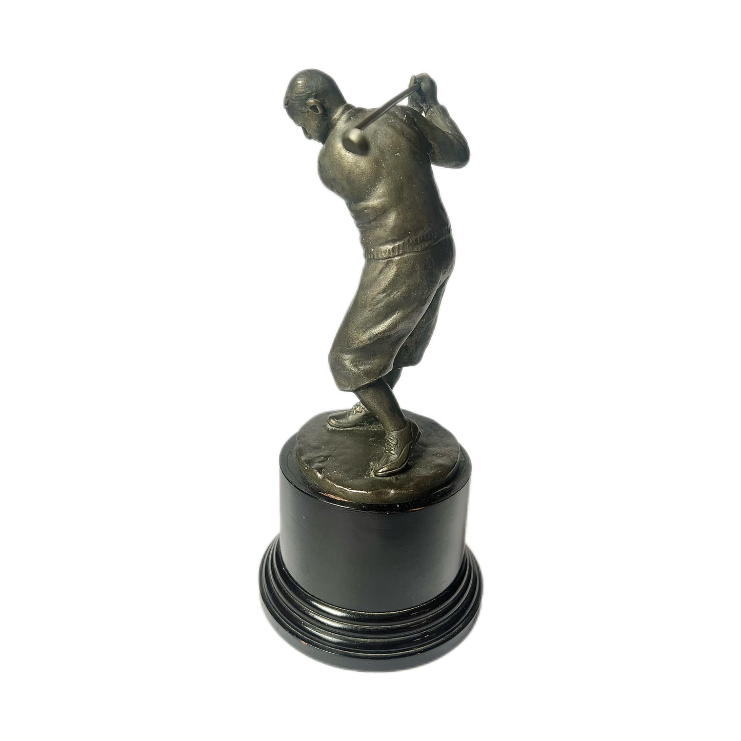 Midcentury bronze golfing trophy on timber base with sterling plaque by Miyamoto Shoko