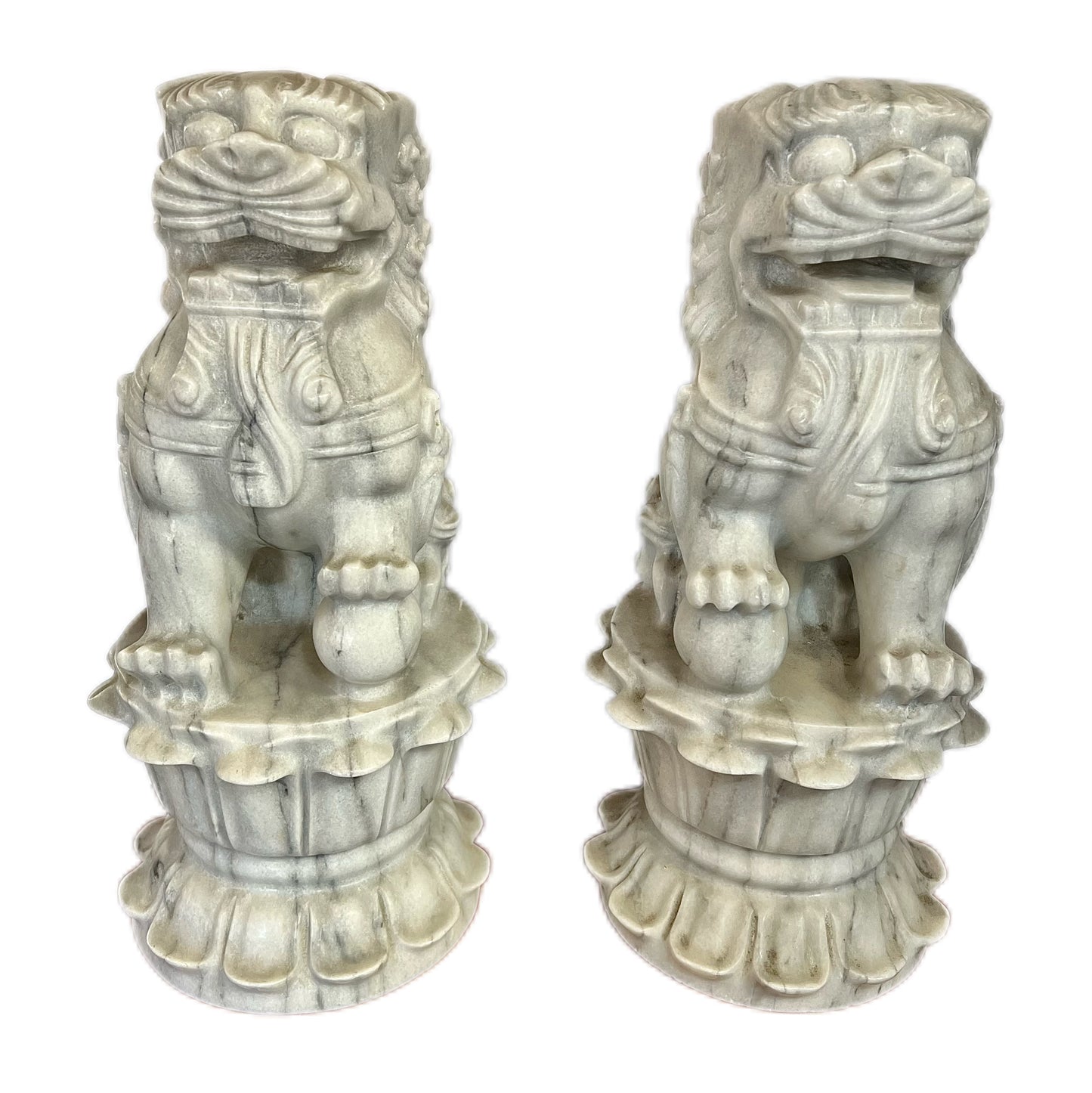 A stunning pair of vintage 20th century marble foo dogs of good size
