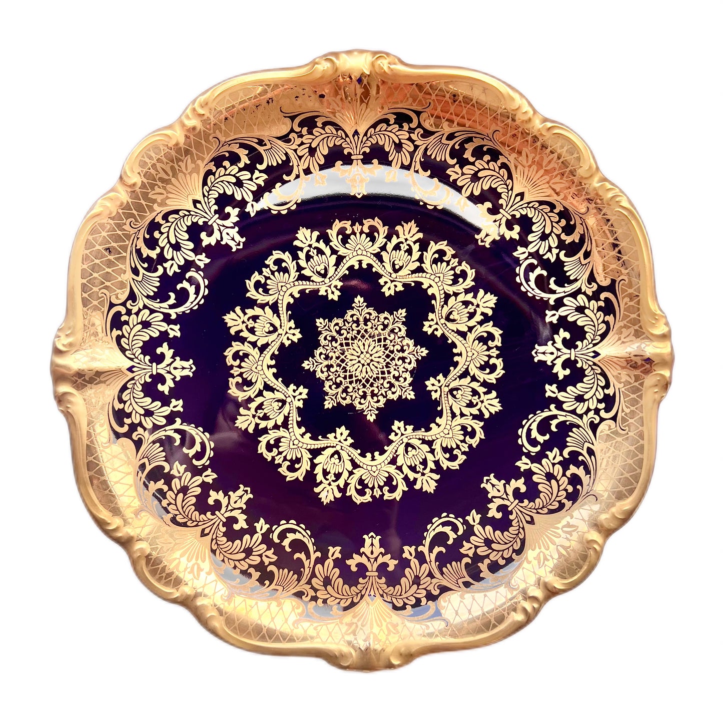 Cargador vintage Rosenthal Pompadour de cobalto y oro, circa 1940 a 1950