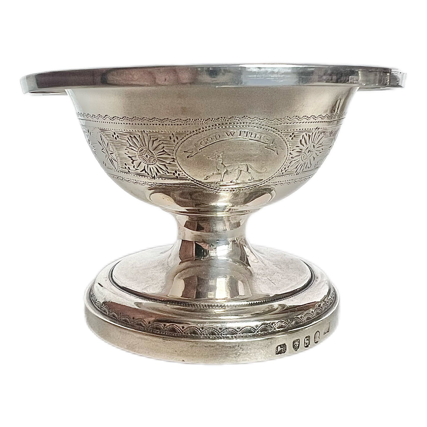 4 crested sterling silver George III salt cellars, John Wakelin & Robert Garrard