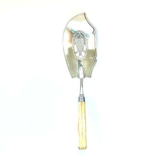 Antiguo servidor de pescado de plata esterlina y mango de marfil de Jorge III, circa 1811-1820, con marcas de ensayo de Londres para John Robertson II y John Walton