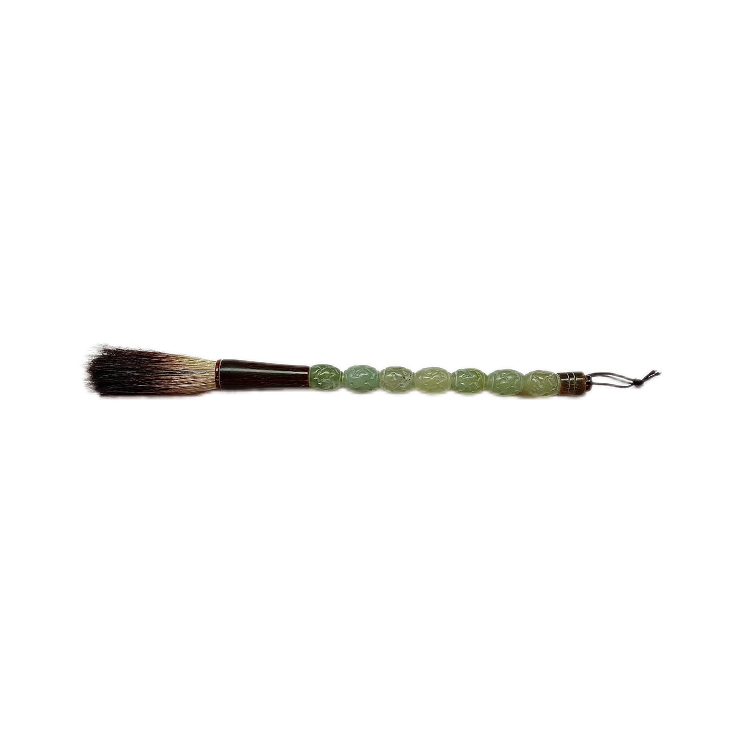 Vintage, possibly antique Chinese calligraphy brush with carved greenstone beaded handle