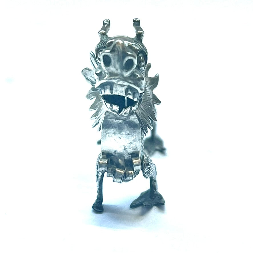 Antique Chinese export silver dragon figural placecard holder circa mid to late 19th century