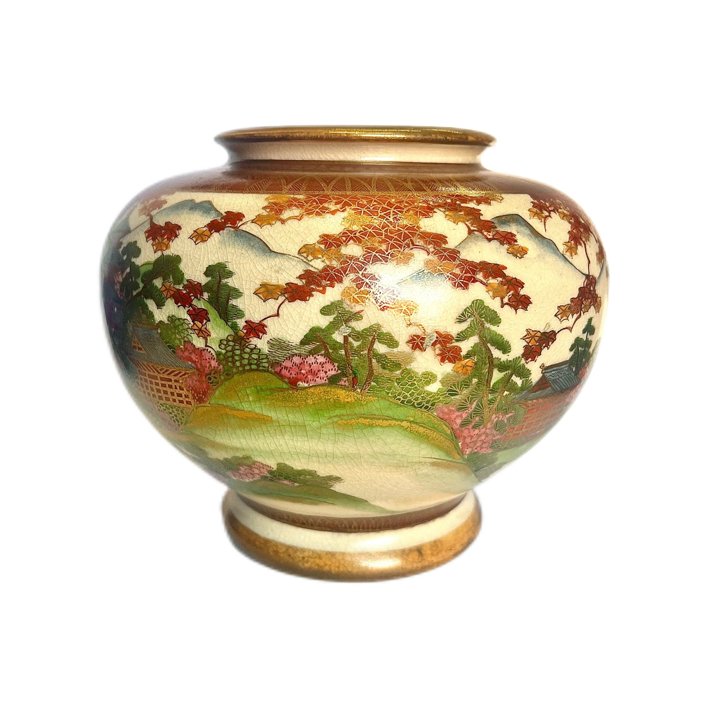 Large Antique Satsuma Autumn Landscape vase, Do Ki of Hokkaido